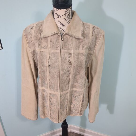 Vintage Outwear By Lisa Animal Print Leather Zip Up Jacket new with tags large - Picture 1 of 4